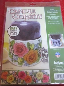JANLYNN Vintage SPRING ROSE GARDEN CANDLE CORSET Plastic Canvas Cross Stitch KIT - Picture 1 of 2