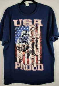 USA Flag Proud Army Soldier Men's Blue Graphic T-Shirt Size XL US Proud - Picture 1 of 8