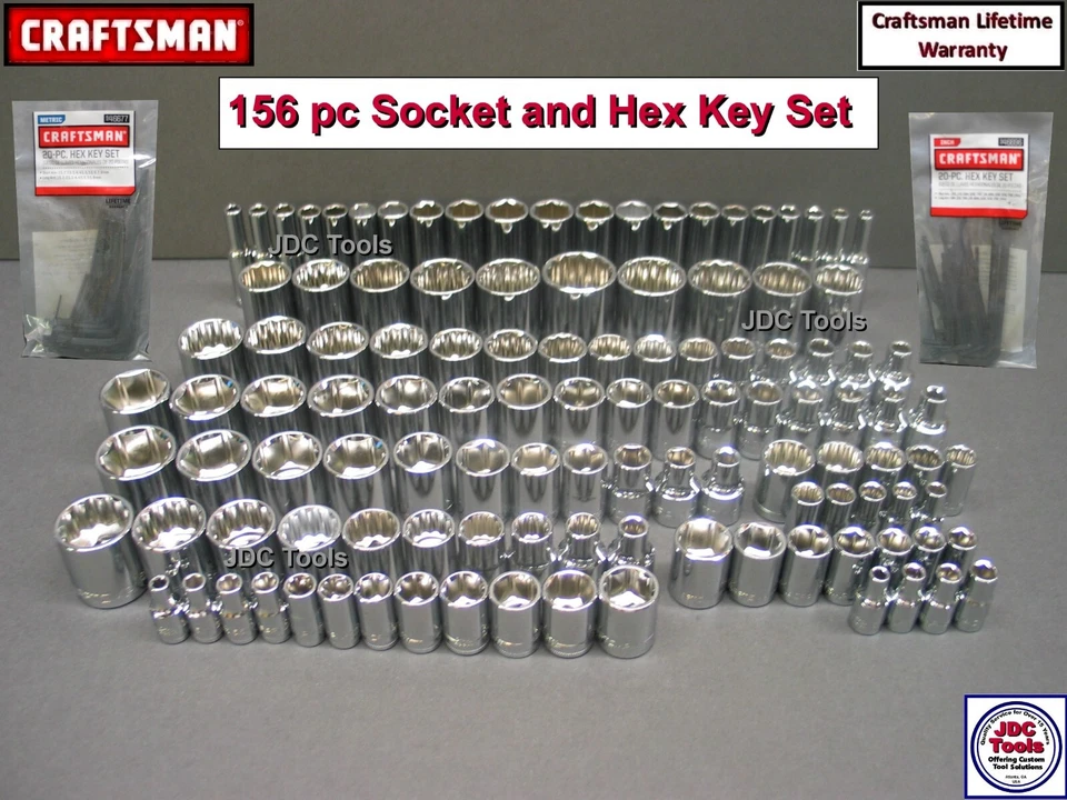 CRAFTSMAN 156 pc 1/4 3/8 1/2 Dr SAE METRIC MM 6pt 12pt wrench socket set 164 116 - Image 1 of 4