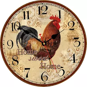 TAHEAT Farmhouse Rooster Wall Clock Battery Operated Silent Arabic Numerals Cloc - Picture 1 of 6