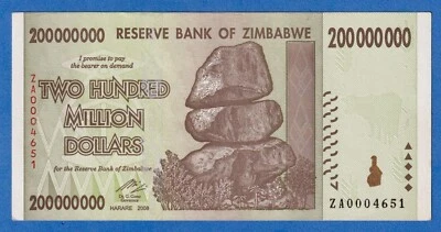 ZIMBABWE 200 MILLION 2008 P-81 LIGHT CIRCULATED REPLACEMENT NOTE ZA0004651 - Image 1 of 3