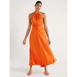 Scoop Dress Women's Size XS Orange Ruched Halter --M2-- - Picture 1 of 4