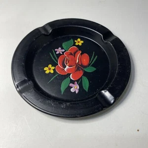 Cenicero Rockabilly vintage de metal con flores rosa roja restaurante lata cigarrillos - Imagen 1 de 8