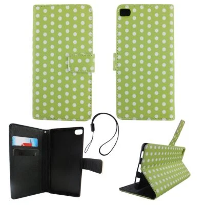 Custodia Protettiva per Huawei P8 Polka Dot Verde Cover Case Wallet a Libro - Immagine 1 di 2