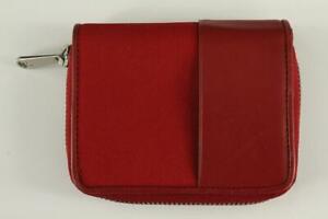Modern Designer Wallet ANNE KLEIN Red Leather & Fabric Snap Bifold