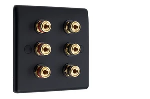 Speaker Wall Plate 3.0 Matt Black 6 Gold Binding Posts AV Audio Non-Solder - Picture 1 of 6