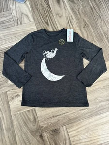 Cat & Jack Moon Print Long Sleeve T-Shirt Size S(6/7) Charcoal Heather - Picture 1 of 8