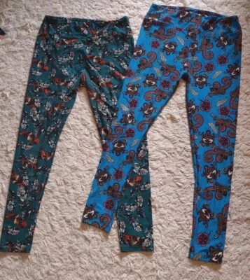 Lote de 2 Leggings Femininas LuLaRoe TC Alta e Curvilínea Tamanho Único Pena Macia Paisley  - Imagem 1 de 4