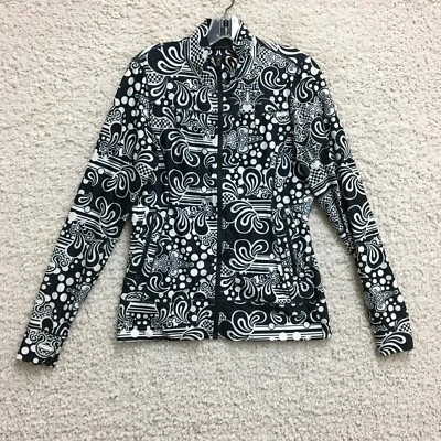 Brooks Jacket Medium Adult Black Abstract Full Zip Pocket Mock Neck Womens M - Image 1 of 4