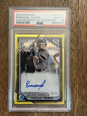Enmanuel Tejeda 2024 Bowman Chrome Yellow Refractor Auto /75 PSA 10 Gem Mint - Image 1 of 2