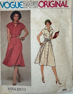 1245 Vogue NINA RICCI Paris Original Dress and Belt Cap Sleeves Pattern Size 16 - Picture 1 of 2