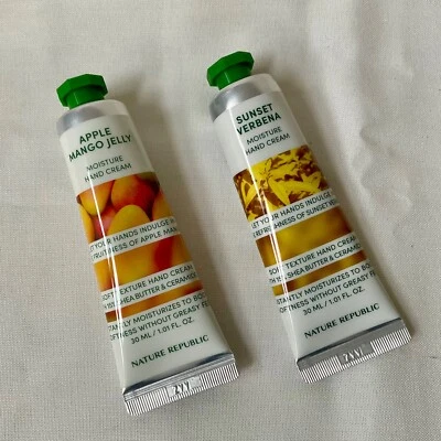 Nature Republic 30ml/1oz Moisture Hand Creams Apple Mango & Sunset Verbena New! - Image 1 of 4