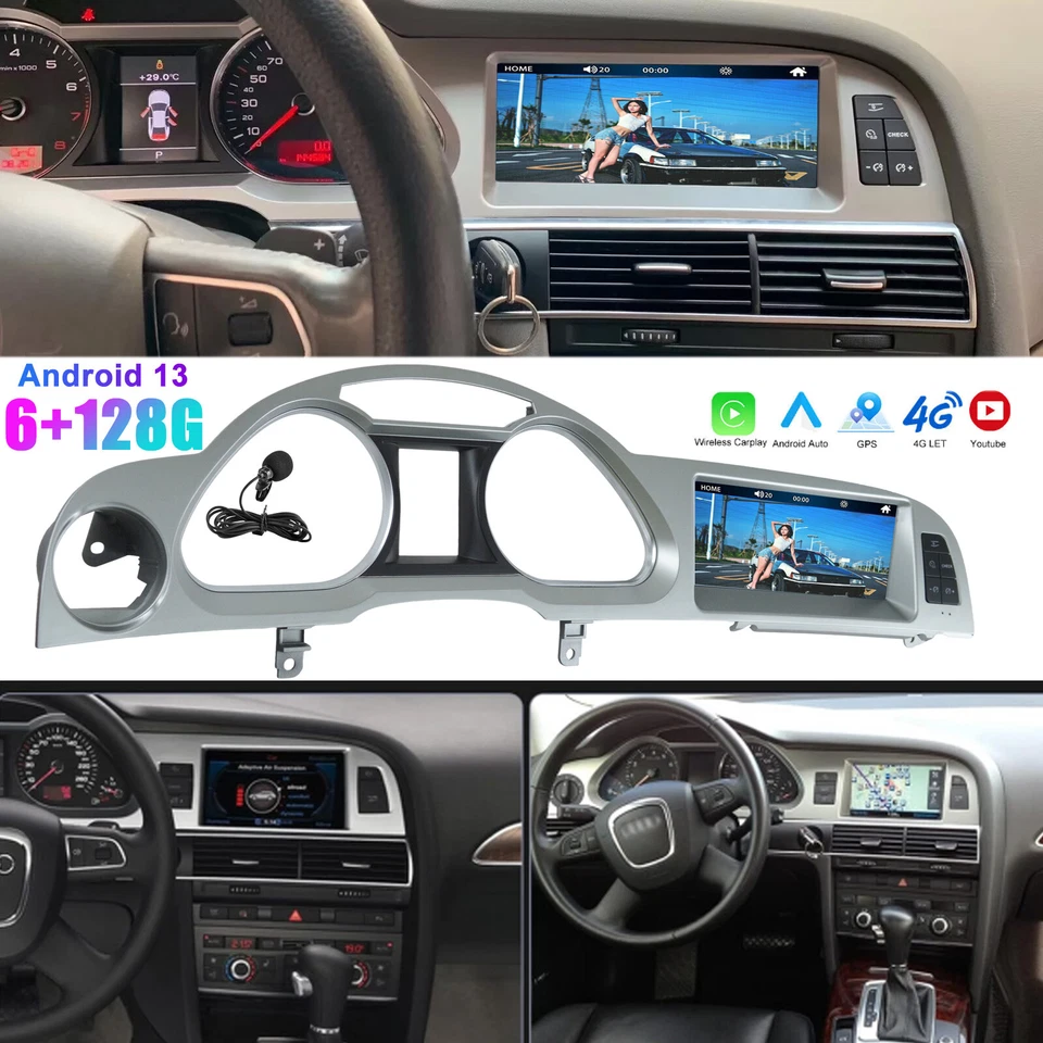 6+128G 8.8" Carplay Autoradio Für Audi A6 C6 4F MMI 2G 2005-2009 Android GPS NAV - Bild 1 von 4