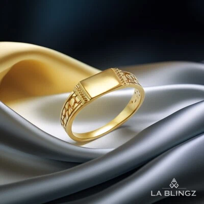 Gold Baby Signet Ring | Nugget Band Square Rectangle Design | 10k 14k Solid Gold - Image 1 of 4