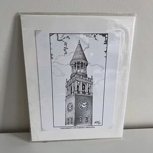 Michael James 1999 Signed Pointillism Print Bell Tower UNC University N Carolina - Picture 1 of 5