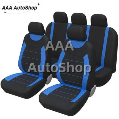 Fundas de asiento de coche de poliéster piezas protectoras delanteras traseras negras/azules para camioneta SUV Foto 1 de 4