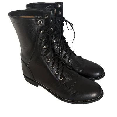 Justin Black Leather Hiram Kiddie Kiltie Lace Up Roper Western Boots Women’s 6B - Image 1 of 4