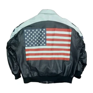 Vintage Michael Hoban Men's Leather Bomber Jacket American Flag USA mens XXL - Picture 1 of 7