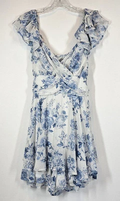Altar'd State Double Layered V Neck Romper Blue White Floral XL Cottage Feminine - Image 1 of 4