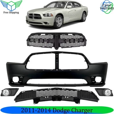 Front Bumper Cover Primed Plastic & Fog Lights Kit For 2011-2014 Dodge Charger Foto 1 de 4