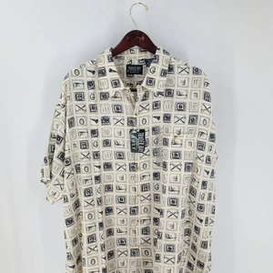 NWT Vintage 90s Y2K Sears Trader Bay Golf Short Button-Up Shirt Beige Size 2XL - Picture 1 of 7