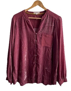 White stuff velvet Feel Dusty Pink Collarless Shirt Blouse size 18 breast pocket - Picture 1 of 15