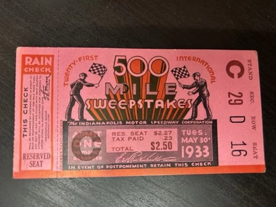 Boleto de las 500 500 Indianápolis 1933 original y raro Foto 1 de 4