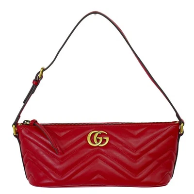 GUCCI GG Marmont 739166 Leather One  Shoulder Bag Red Gold - Image 1 of 4