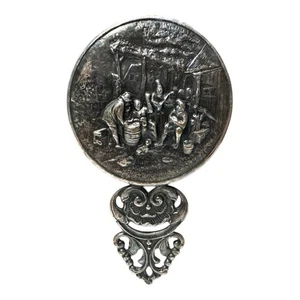 Vintage Hans Jensen Silver Plate Repousse Small Beveled Hand Mirror Denmark 297 - Picture 1 of 10