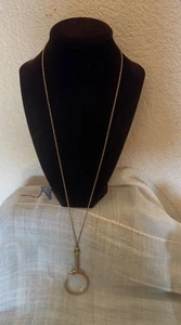 Vintage 1928 Magnifying glass pendant, 27” gold toned necklace Estate NICE - Picture 1 of 6