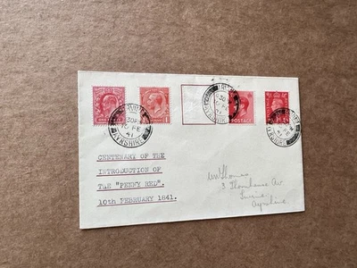 Gran Bretaña 1941 Cubierta de evento + Reino Unido Penny Red Centenario + 4-King-Penny Franking Foto 1 de 2