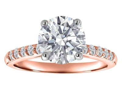 Anillo de compromiso solitario de diamantes cultivados en laboratorio de corte redondo de 2,00 quilates de oro de dos tonos de 10 quilates Foto 1 de 4