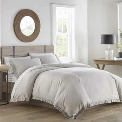 Stone Cottage KING Duvet Bedding Set Solid GRAY Cotton Cover & 2 Shams Bedroom  - Image 1 of 4