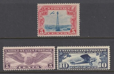 US Sc C10-C12 MNH. 1927-1930 Air Post issues, 3 complete sets, Fine+ centering - Image 1 of 2