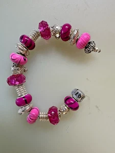 1 Large Hole Beads Glass Acrylic DARK PINKS Charms Spacers bracelet - Picture 1 of 1