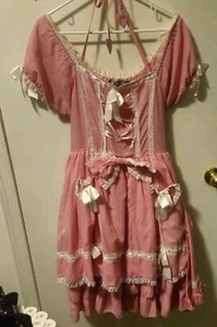 Poizen Industries vintage pink lolita dress gothic lace SMALL rare cosplay anime - Picture 1 of 24
