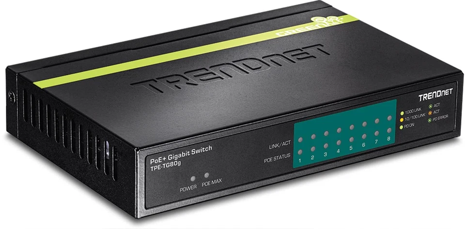 TRENDnet 8 Port Gigabit PoE Switch 30W Power Budget 16Gbps Switching Capacity - Image 1 of 4