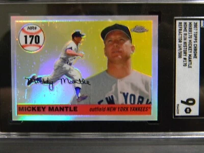 2007 Topps Chrome Mickey Mantle #MHRR170 Refractor SGC 9 /500 Yankees HOF RARE - Image 1 of 2