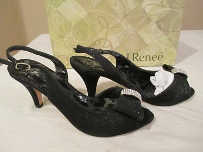 J. Renee Women's DAYNA Slingback Peep Toe Pumps GLIMMER Fabric Sz 6 M Black NIB - Image 1 of 4