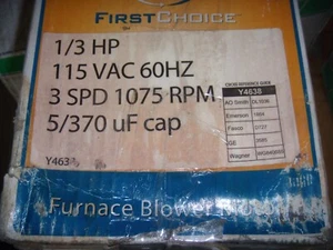 First Choice YY463 Condenser Fan Motor 3SPD. 1075 RPM  1/3 HP  5/370 UF CAP ORG - Picture 1 of 2
