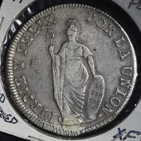 1835 M MT Peru 8 Reales Sweet Old Silver Coin XF Holed/Plugged E808 Cover