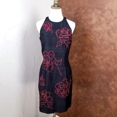 Nuevo con etiquetas Vestido Muse de Seda Sin Mangas Talla 8 Negro Rojo Metálico Floral Bordado $152 Foto 1 de 4