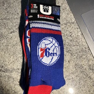 NBA Kid's Crew Socks 3 Pair Pack Philadelphia 76ers Size 9-11  Red Grey Blue NWT - Picture 1 of 6