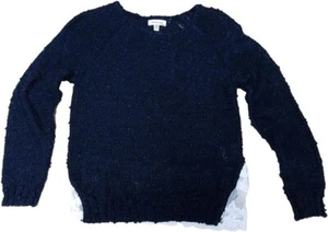 Monteau little girls Ruffle lace Back Sweater Navy Small - Picture 1 of 6