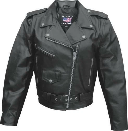 Chaqueta básica de moto de cuero negra para mujer Foto 1 de 1