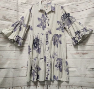 Johnny Was WorkShop Delaney Easy Tiered Dress Size M Medium Blue Floral Striped - Picture 1 of 11