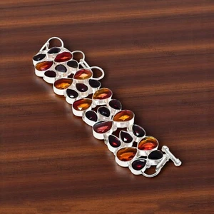 Bi-Color Tourmaline & Garnet Bracelet | 925 Silver Plated Adjustable Jewelry | 7 - Picture 1 of 4