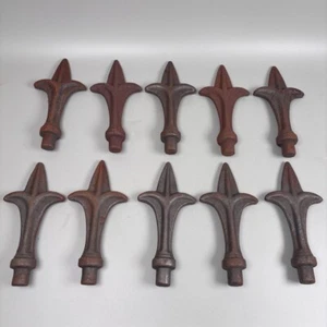 ANTIQUE CAST IRON RAILING FINIALS FLEUR DE LYS X10 FENCE ARCHITECTURAL SALVAGE - Picture 1 of 7