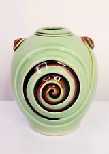 Vintage Asian Celadon Porcelain Vase Art Deco Pale Green Swirls Design Marked