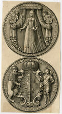 4 Antique Prints-HISTORY-HERALDRY-SEAL-STUART-Anonymous-1677
